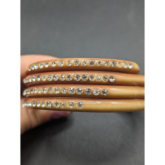 Vintage Art Deco Celluloid Rhinestone Coil Wrap Flapper Bangle Bracelet - Picture 10 of 12